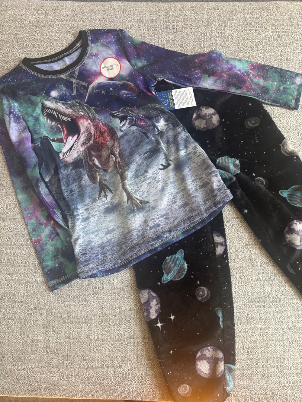 wonder nation Purple Galaxy Dinosaur Glow-in-the-Dark Pajama Set